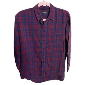 Madewell Flannel oversized boxy long sleeve Shirt red blue Plaid Small